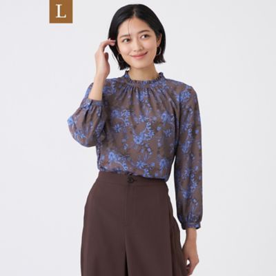 ＜TRANSWORK L (Women/大きいサイズ)＞【Ｌ】【ウォッシャブル】エッチングフラワープリントブラウス（Ｕ３Ｍ１７６５３＿＿）