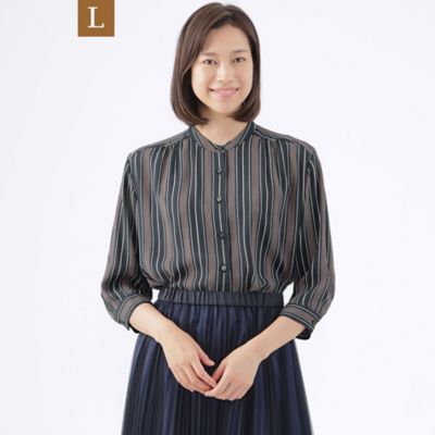 【Ｌ】【接触冷感】【ウォッシャブル】ストライププリントバンドカラーシャツ（Ｕ３Ｍ３１３３１＿＿）
