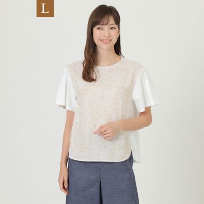 ＜TRANSWORK L (Women/大きいサイズ)＞【Ｌ】【ウォッシャブル】エンブロイダリープリントカットソーコンビブラウス（Ｕ３Ｍ３２１５４＿＿）