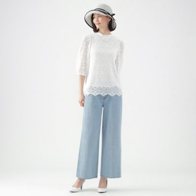 【Ｌ】【ウォッシャブル】【セットアップ対応】クロッシェレースカットソーコンビプルオーバーブラウス（Ｕ３Ｍ３９３３８＿＿）