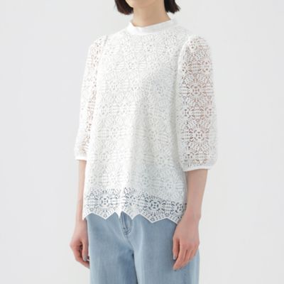 【Ｌ】【ウォッシャブル】【セットアップ対応】クロッシェレースカットソーコンビプルオーバーブラウス（Ｕ３Ｍ３９３３８＿＿）