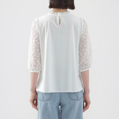 【Ｌ】【ウォッシャブル】【セットアップ対応】クロッシェレースカットソーコンビプルオーバーブラウス（Ｕ３Ｍ３９３３８＿＿）