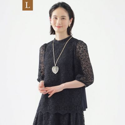 【Ｌ】【ウォッシャブル】【セットアップ対応】クロッシェレースカットソーコンビプルオーバーブラウス（Ｕ３Ｍ３９３３８＿＿）