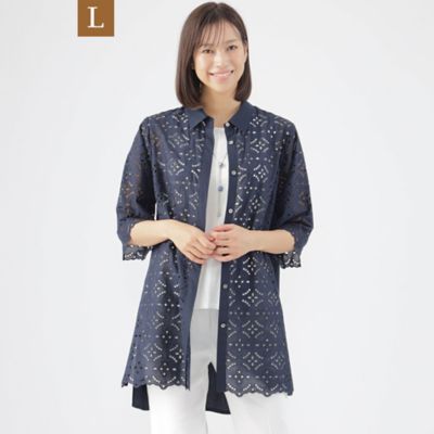 【Ｌ】【ウォッシャブル】カットワークレースコンビシャツ（Ｕ３Ｍ５４３５２＿＿）