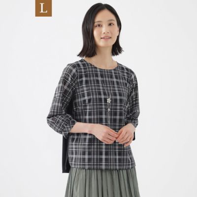 【Ｌ】【ウォッシャブル】シアーチェックコンビブラウス（Ｕ３Ｍ８１３８１＿＿）