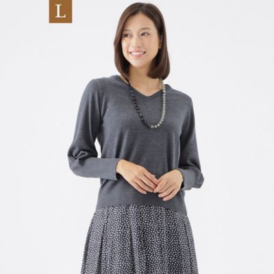 TRANSWORK L (Women/大きいサイズ)/トランスワークＬ 【L】【ウォッシャブル】エクストラファインウールVネックプルオーバーニット(U3N10443__)