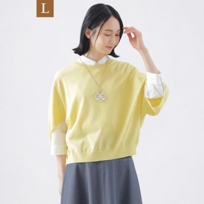 ＜TRANSWORK L (Women/大きいサイズ)＞【Ｌ】【ウォッシャブル】コットンギマクルーネックニット（Ｕ３Ｎ１１５４１＿＿）