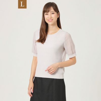 ＜TRANSWORK L (Women/大きいサイズ)＞【Ｌ】【ウォッシャブル】リブコンビネーションプルオーバーニット（Ｕ３Ｎ１６１４４＿＿）