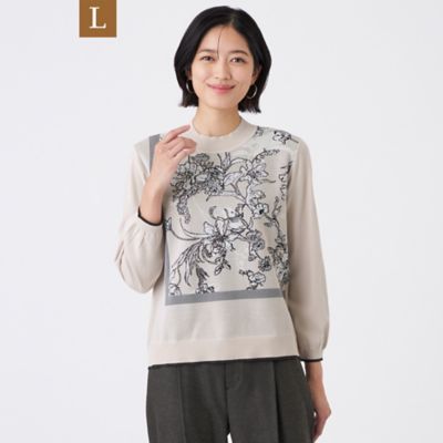 ＜TRANSWORK L (Women/大きいサイズ)＞【Ｌ】【ウォッシャブル】ＦｌｏｗｅｒＪＱ柄ニットプルオーバー（Ｕ３Ｎ２２６６１＿＿）