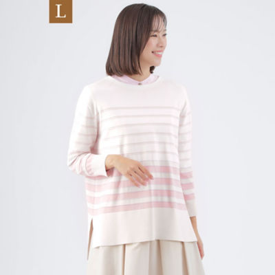 ＜TRANSWORK L (Women/大きいサイズ)＞【Ｌ】【ウォッシャブル】コットンポリエステルボーダーニットチュニック（Ｕ３Ｎ２３３１８＿＿）