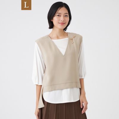＜TRANSWORK L (Women/大きいサイズ)＞【Ｌ】【ウォッシャブル】ドライダブルクロス×スムースコンビ（Ｕ３Ｐ０４６１２＿＿）
