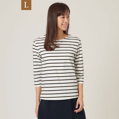 ＜TRANSWORK L (Women/大きいサイズ)＞【Ｌ】【ウォッシャブル】コットンボーダーカットソー（Ｕ３Ｐ０６１３８＿＿）