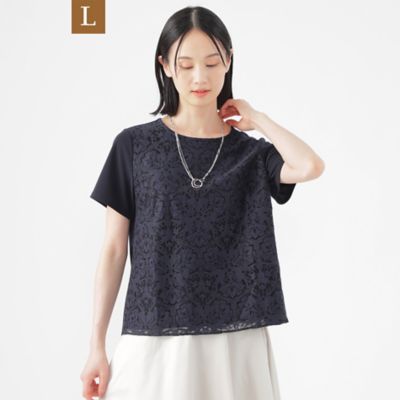 【Ｌ】【ウォッシャブル】【接触冷感】ラッセルレースコンビスムースプルオーバーカットソー（Ｕ３Ｐ０６５５３＿＿）