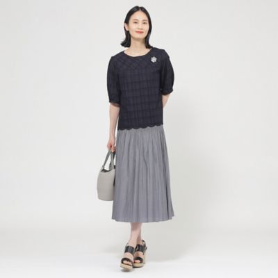 【Ｌ】【ウォッシャブル】カットワークチェックコンビカットソー（Ｕ３Ｐ１０５６１＿＿）