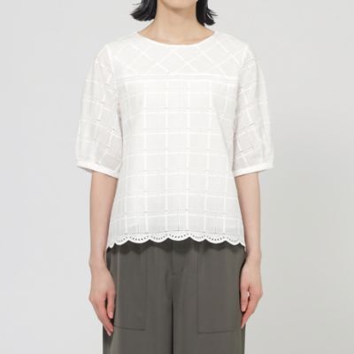 【Ｌ】【ウォッシャブル】カットワークチェックコンビカットソー（Ｕ３Ｐ１０５６１＿＿）