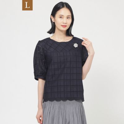 【Ｌ】【ウォッシャブル】カットワークチェックコンビカットソー（Ｕ３Ｐ１０５６１＿＿）