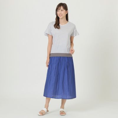 【Ｌ】【ウォッシャブル】【接触冷感】ハイツイストコットンボーダーＶネックカットソー（Ｕ３Ｐ３１１５３＿＿）