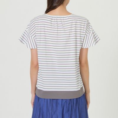 【Ｌ】【ウォッシャブル】【接触冷感】ハイツイストコットンボーダーＶネックカットソー（Ｕ３Ｐ３１１５３＿＿）