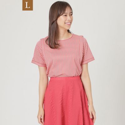 ＜TRANSWORK L (Women/大きいサイズ)＞【Ｌ】【ウォッシャブル】ロンドンストライプ天竺プルオーバーカットソー（Ｕ３Ｐ４２１７６＿＿）