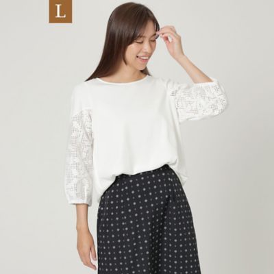 ＜TRANSWORK L (Women/大きいサイズ)＞【Ｌ】【ウォッシャブル】パールキュートポンチプルオーバーカットソー（Ｕ３Ｐ４５１８２＿＿）