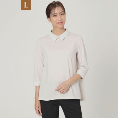 ＜TRANSWORK L (Women/大きいサイズ)＞【Ｌ】【吸水速乾】【ウォッシャブル】プレーティング天竺布帛コンビカットソー（Ｕ３Ｐ４６１８３＿＿）