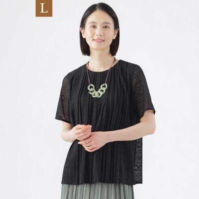 【Ｌ】【ウォッシャブル】ラッセルレースコンビプルオーバーカットソー（Ｕ３Ｐ６６３６６＿＿）