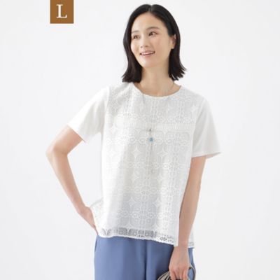 【Ｌ】【接触冷感】【吸水速乾】【抗菌防臭】【ＵＶ】【ウォッシャブル】レースコンビチュニックカットソー（Ｕ３Ｐ８１３８０＿＿）