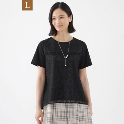 【Ｌ】【接触冷感】【吸水速乾】【抗菌防臭】【ＵＶ】【ウォッシャブル】レースコンビチュニックカットソー（Ｕ３Ｐ８１３８０＿＿）