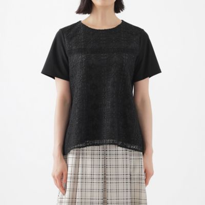 【Ｌ】【接触冷感】【吸水速乾】【抗菌防臭】【ＵＶ】【ウォッシャブル】レースコンビチュニックカットソー（Ｕ３Ｐ８１３８０＿＿）