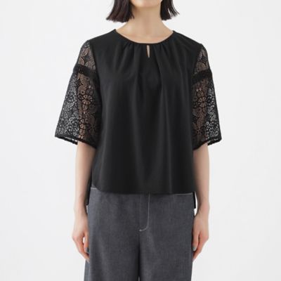 【Ｌ】【接触冷感】【吸水速乾】【抗菌防臭】【ＵＶ】【ウォッシャブル】袖レースコンビカットソー（Ｕ３Ｐ８２３８０＿＿）
