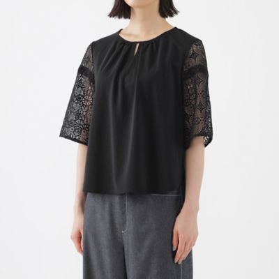 【Ｌ】【接触冷感】【吸水速乾】【抗菌防臭】【ＵＶ】【ウォッシャブル】袖レースコンビカットソー（Ｕ３Ｐ８２３８０＿＿）