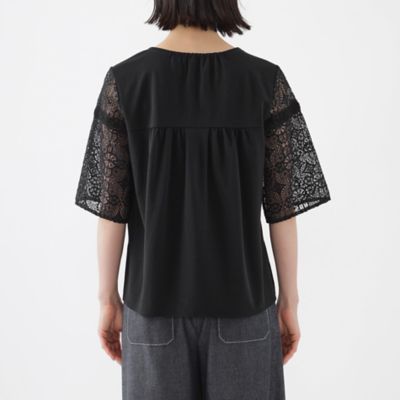 【Ｌ】【接触冷感】【吸水速乾】【抗菌防臭】【ＵＶ】【ウォッシャブル】袖レースコンビカットソー（Ｕ３Ｐ８２３８０＿＿）
