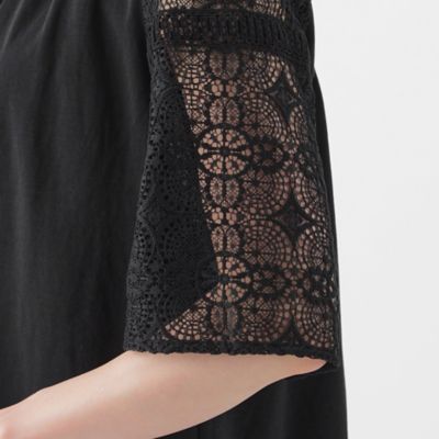 【Ｌ】【接触冷感】【吸水速乾】【抗菌防臭】【ＵＶ】【ウォッシャブル】袖レースコンビカットソー（Ｕ３Ｐ８２３８０＿＿）