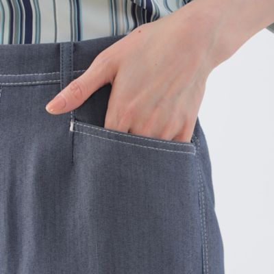 【Ｌ】【ウォッシャブル】ライトシャンブレーデニムワイドストレートパンツ（Ｕ３Ｒ０９５４３＿＿）