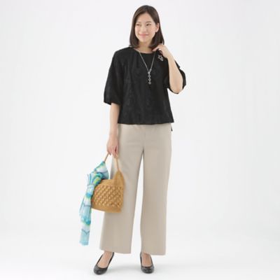 【Ｌ】【美シリーズ】【セットアップ対応】【ウォッシャブル】リネンライクブッチャーワイドストレートパンツ（Ｕ３Ｒ４８３４２＿＿）