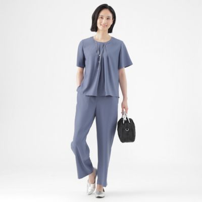 【Ｌ】【接触冷感】【ウォッシャブル】ノルディスバックサテンワイドシルエットパンツ（Ｕ３Ｒ７７３７１＿＿）