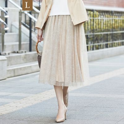 TRANSWORK L (Women/大きいサイズ)/トランスワークＬ 【Ｌ】【ウォッシャブル】チュールフラワープリントギャザーフレアースカート（Ｕ３Ｓ０７５３６＿＿）