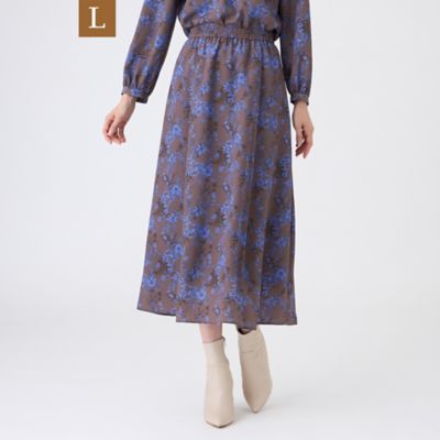 ＜TRANSWORK L (Women/大きいサイズ)＞【Ｌ】【ウォッシャブル】エッチングフラワープリントスカート（Ｕ３Ｓ１９６５３＿＿）