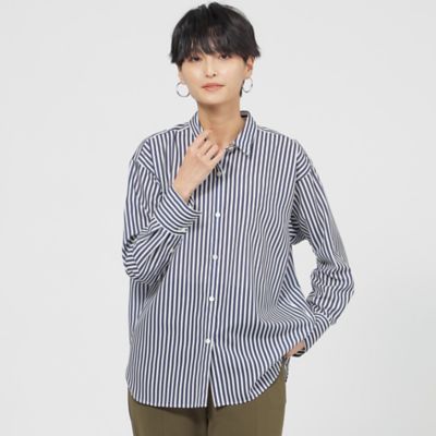 【マシンウォッシャブル】コットンライクストライプシャツブラウス（Ｕ５Ｍ０７４９８＿＿）