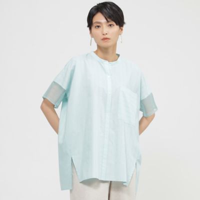 【ウォッシャブル】シアーコンビストライプフレンチスリーブブラウス（Ｕ５Ｍ０９３６４＿＿）