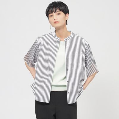 EVEX by KRIZIA (Women)/エヴェックス　バイ　クリツィア 【ウォッシャブル】シアーコンビストライプバンドカラーシャツ（Ｕ５Ｍ１３５６２＿＿）