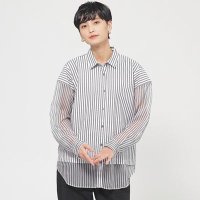 ＜EVEX by KRIZIA (Women)＞【カタログ掲載品】【ウォッシャブル】シアーコンビストライプロングシャツ（Ｕ５Ｍ１４５６２＿＿）