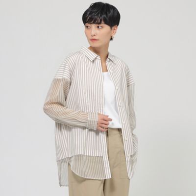 【カタログ掲載品】【ウォッシャブル】シアーコンビストライプロングシャツ（Ｕ５Ｍ１４５６２＿＿）