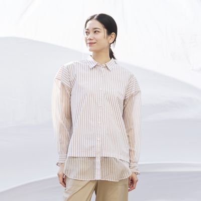 【カタログ掲載品】【ウォッシャブル】シアーコンビストライプロングシャツ（Ｕ５Ｍ１４５６２＿＿）