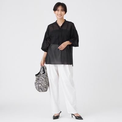 【極美品】EVEX by KRIZIA Ｖネック シアー ロング ブラウス　黒 STORY掲載】【カタログ掲載品】【ウォッシャブル】ハイゲージ
