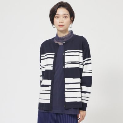 Sea Room Lynn ランダムリブ　ボーダー白カーディガン襟付き Sea Room Lynn ランダムリブボーダー白カーディガン襟付き