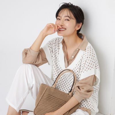 【ＳＡＮＹＯ　Ｓｔｙｌｅ　ＥＤＩＴＩＯＮ掲載】【ウォッシャブル】アイレットメッシュレイヤードニット（Ｕ５Ｎ１６６１７＿＿）