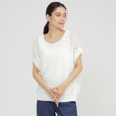 【ＳＡＮＹＯ　Ｓｔｙｌｅ　ＥＤＩＴＩＯＮ掲載】【ウォッシャブル】アイレットメッシュレイヤードニット（Ｕ５Ｎ１６６１７＿＿）