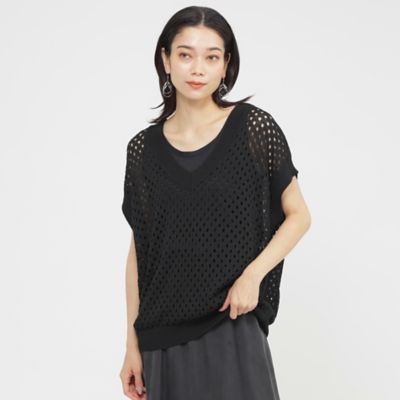 【ＳＡＮＹＯ　Ｓｔｙｌｅ　ＥＤＩＴＩＯＮ掲載】【ウォッシャブル】アイレットメッシュレイヤードニット（Ｕ５Ｎ１６６１７＿＿）