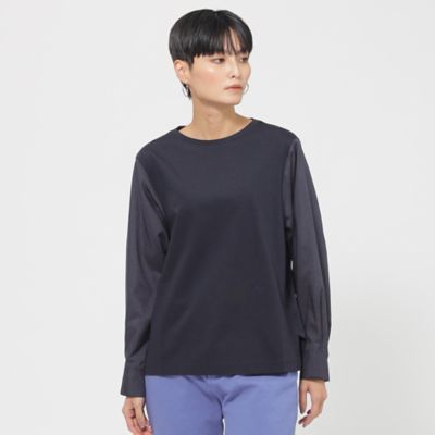 【接触冷感】【ウォッシャブル】モクロディシャツコンビプルオーバーカットソー（Ｕ５Ｐ０９３１５＿＿）